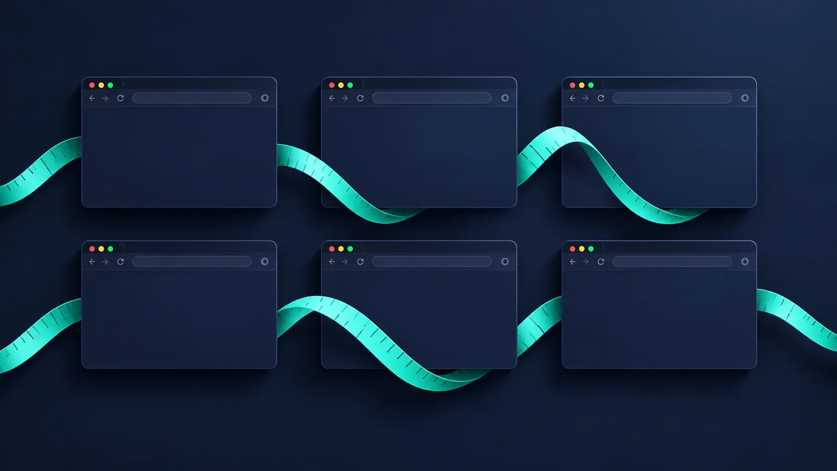 A mint ribbon connecting a selected group of client browser frames.